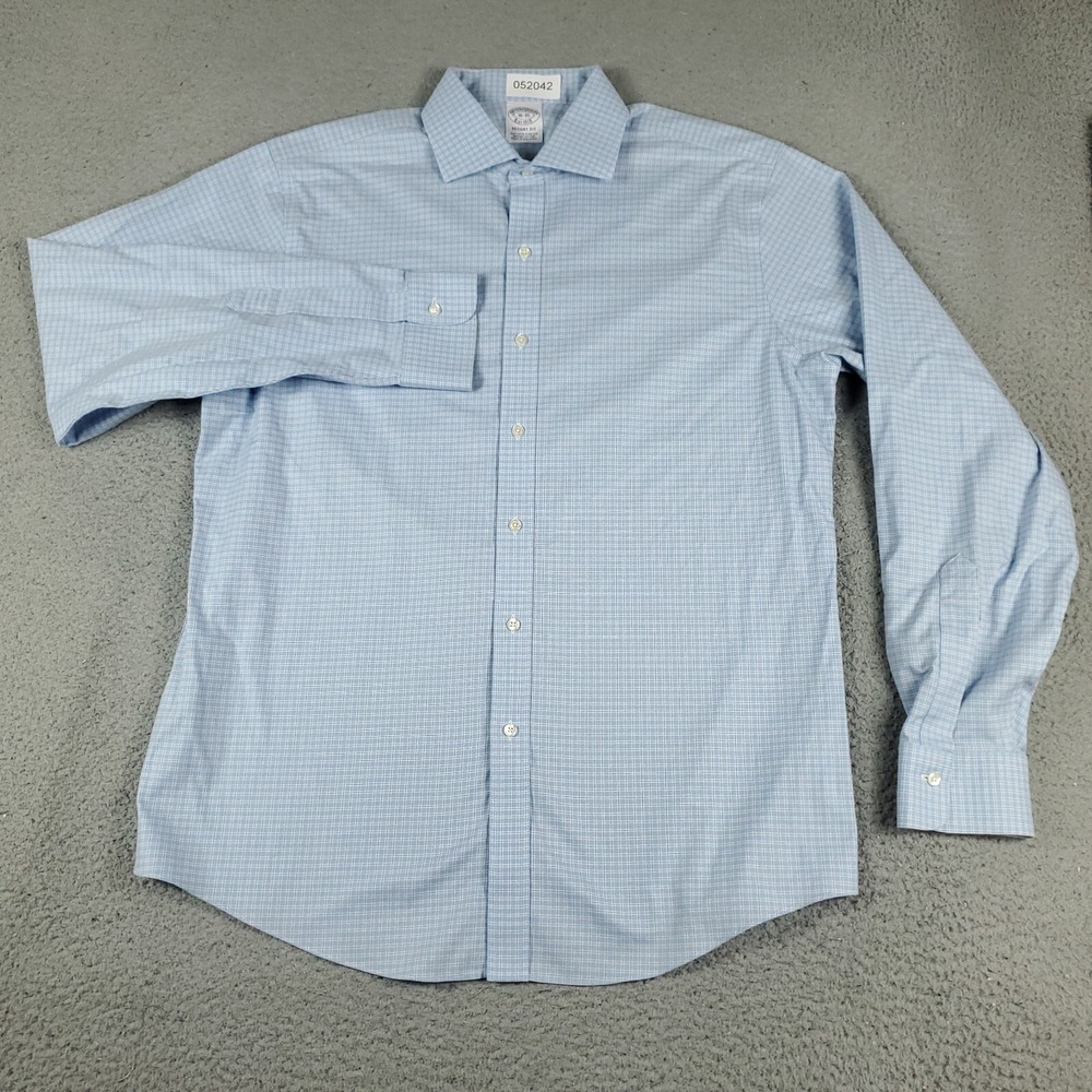 Brooks Brothers Shirt Mens Size 16 Blue Check Dress Button Up Long Sleeve - Picture 2 of 6